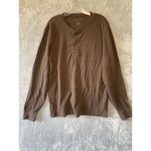 American Eagle Mens Brown Striped Long Sleeve Henley Thermal Shirt Large